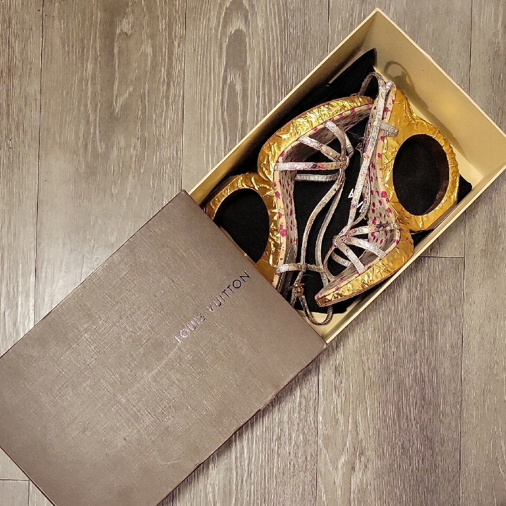 Louis Vuitton Gold and Pink Sandals